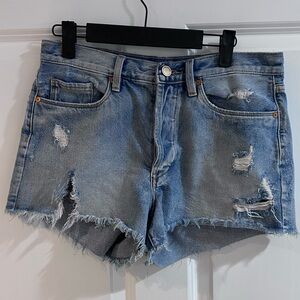 Blank NYC Blue Distressed Denim Shorts Size 30